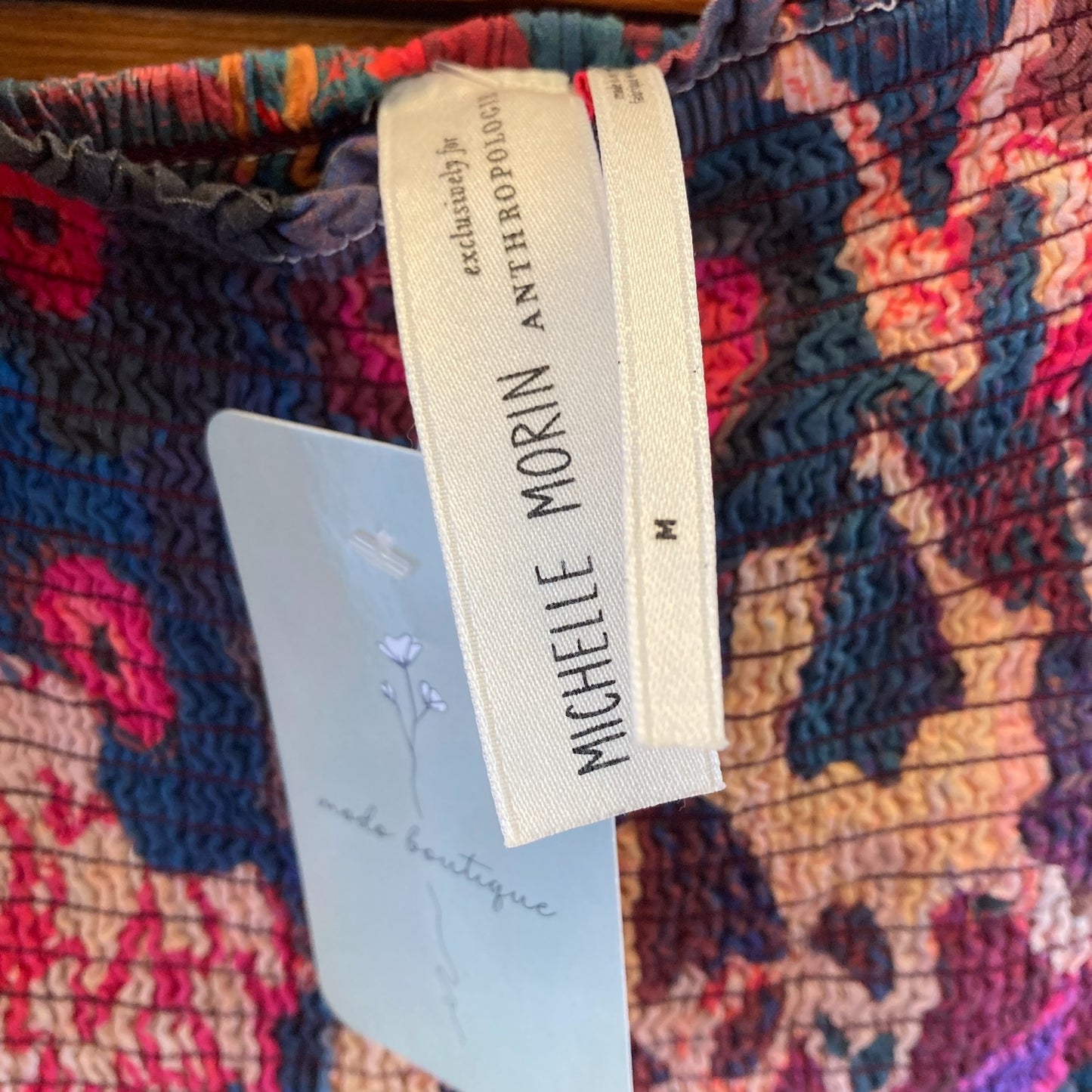 M - Michelle Morin Anthropologie Multi-Color Printed Smocked Maxi Dress 0707AC