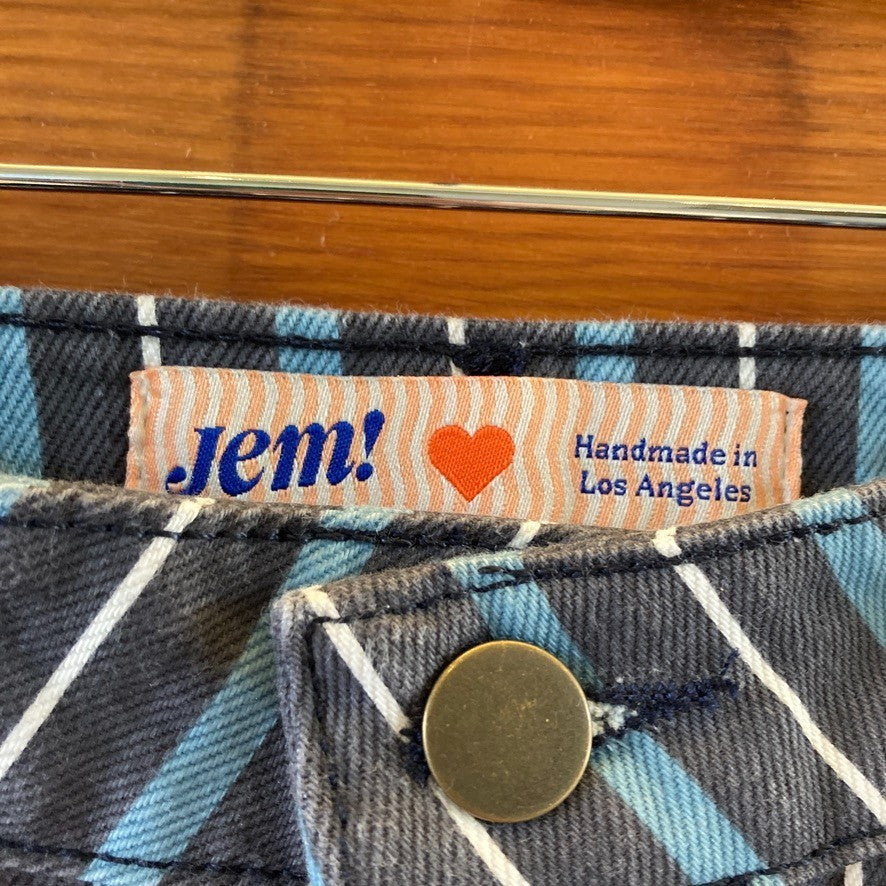 Jem! Los Angeles Black Blue Stripe Denim Utility Pants Jeans - Size 2 - 0312IG