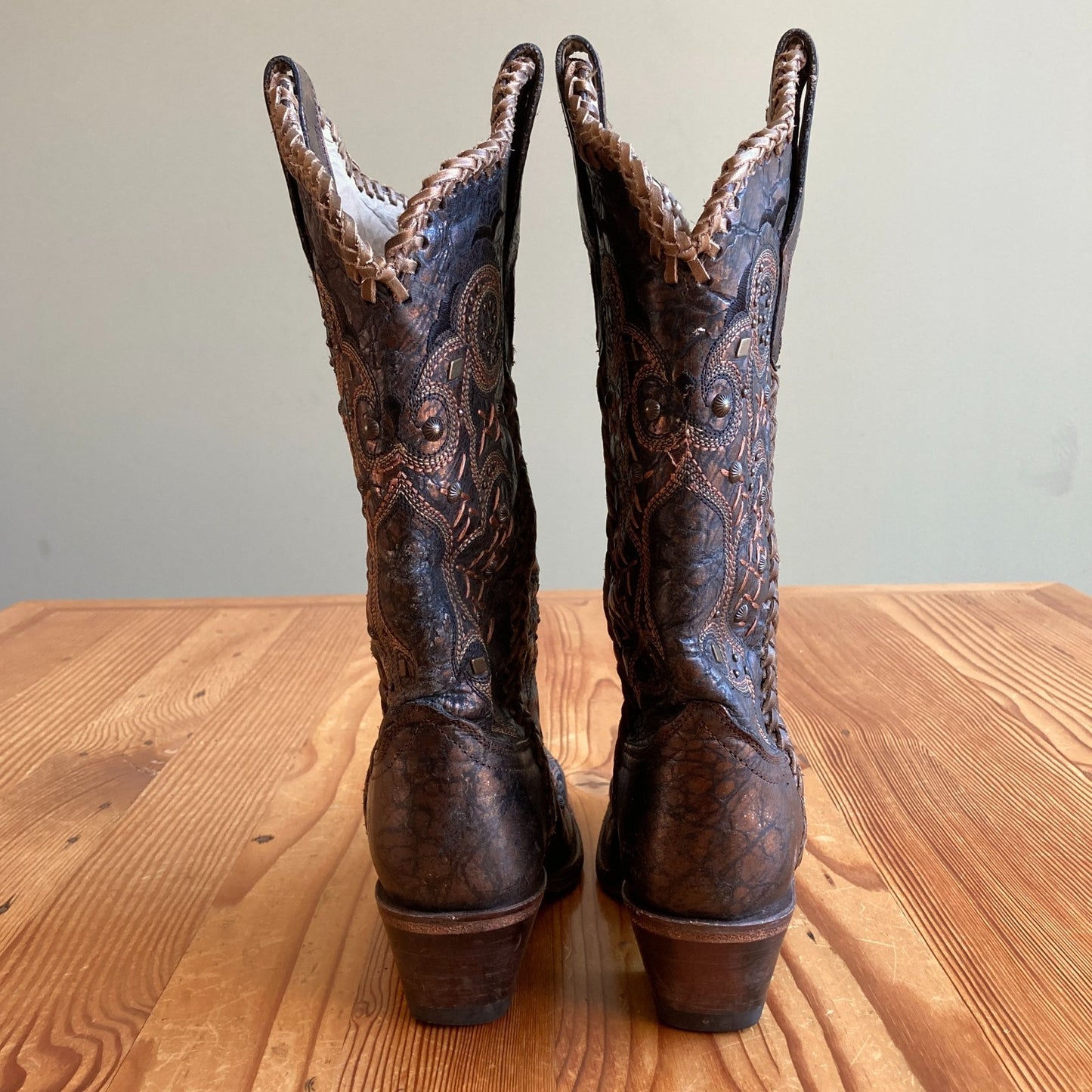 Corral Brown Leather Embroidered Braided Seam Western Boots - Size 7 - 0811GR