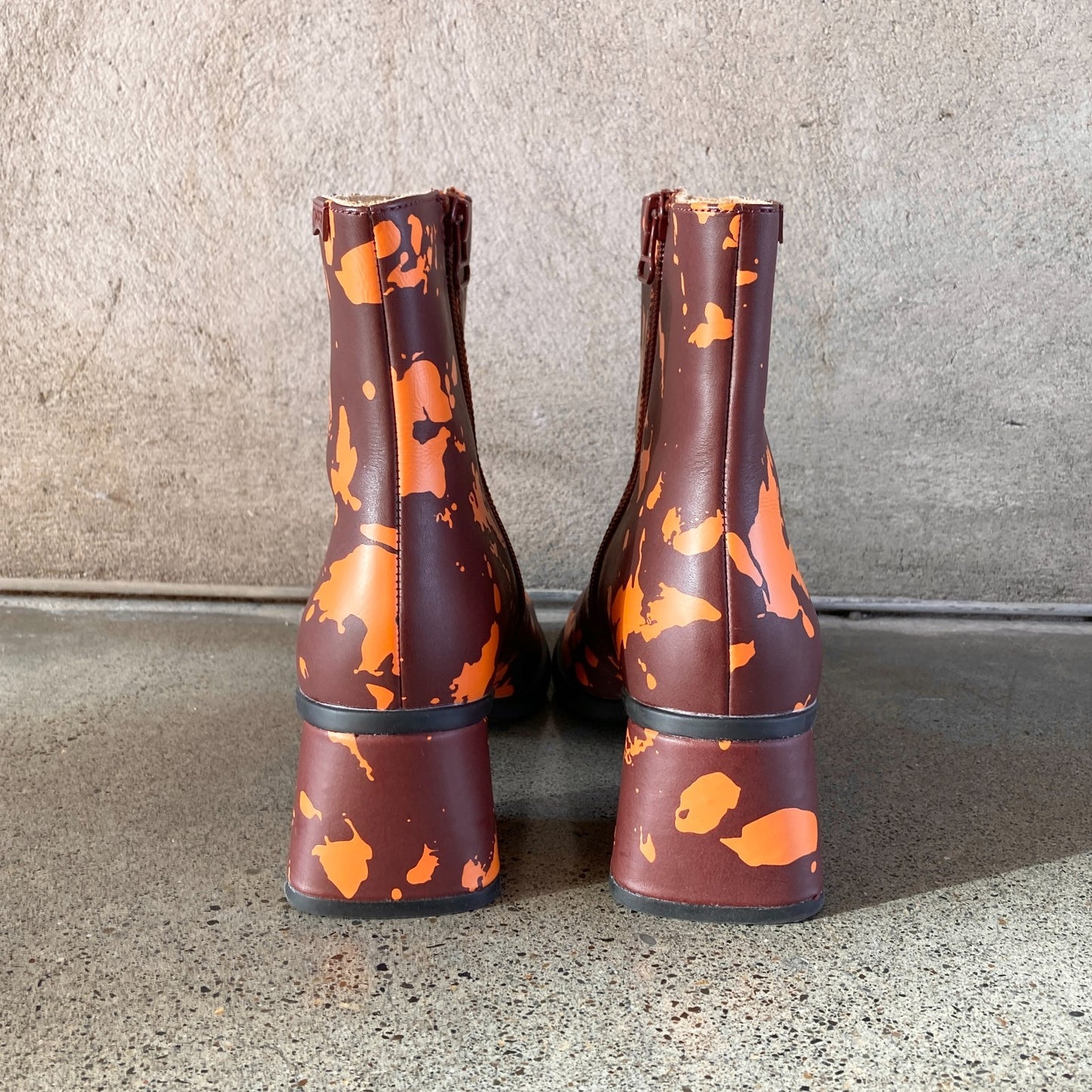 36 / 6 - Camper Bordeaux & Orange Patterned Kiara Mid Calf Boots 0704KO