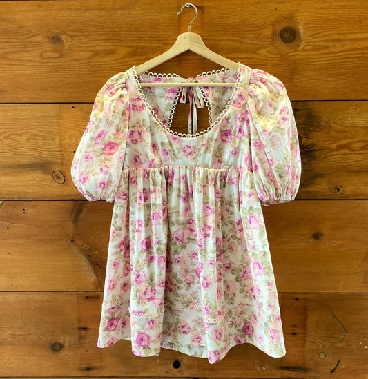 For Love & Lemons Pink Floral Milani Babydoll Mini Dress - Size L - 0521AB