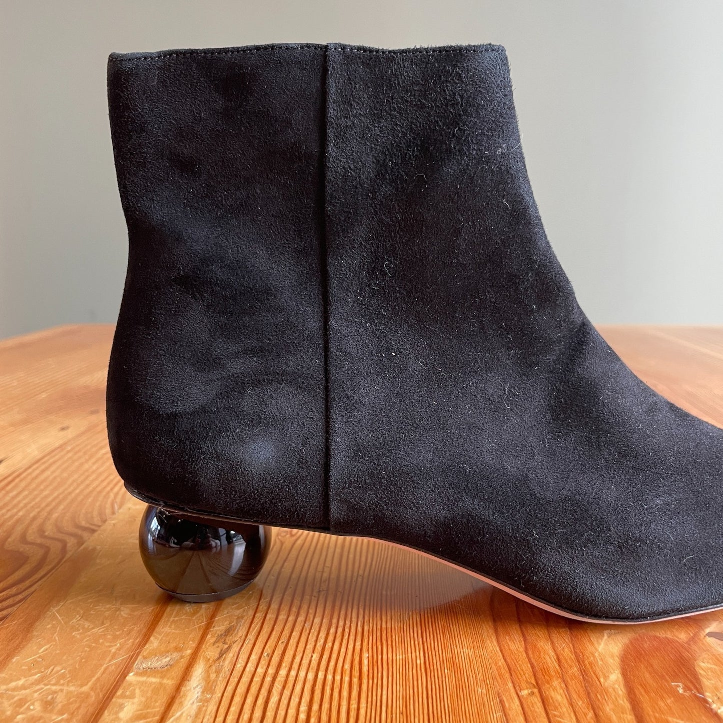 9.5 - Kate Spade Black Suede Sydney Pointed Toe Unique Heel Ankle Booties 1203TR
