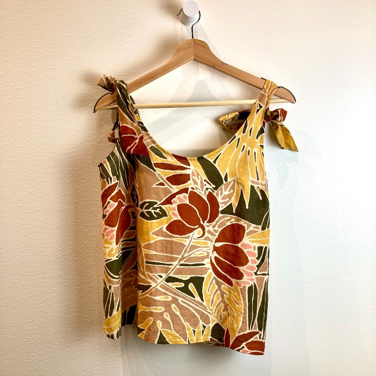 Sezane Vicky Leaf Print Fily Linen Tie Strap Top - Size 38 / US 6  - 0425KN