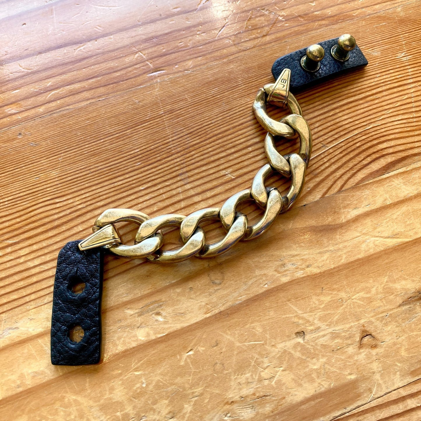 Jenny Bird Gold Chain Link & Leather Chunky Riri Bracelet - 0504AK