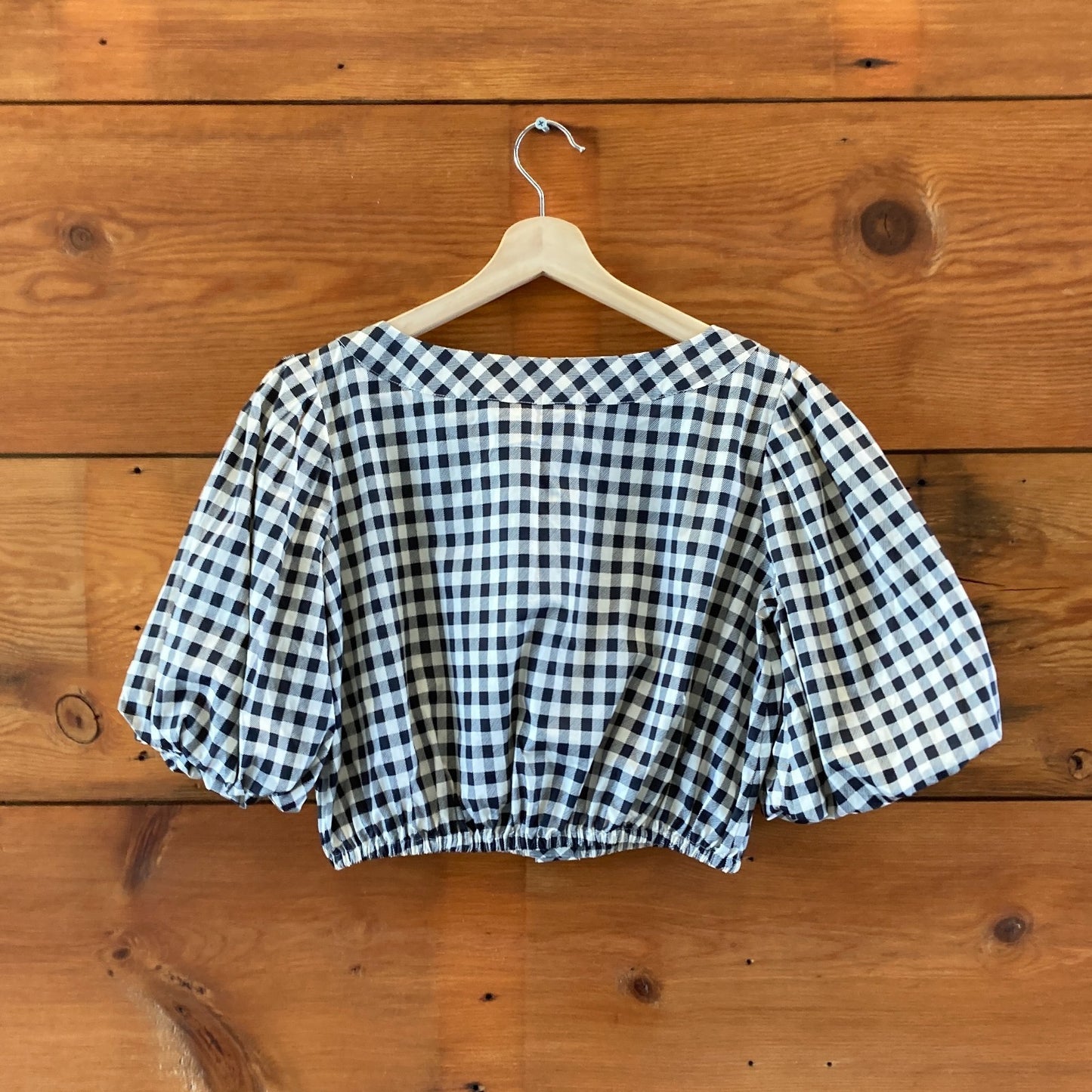 Tory Burch Black White Gingham Puff Sleeve Top - Size S - 0514CP