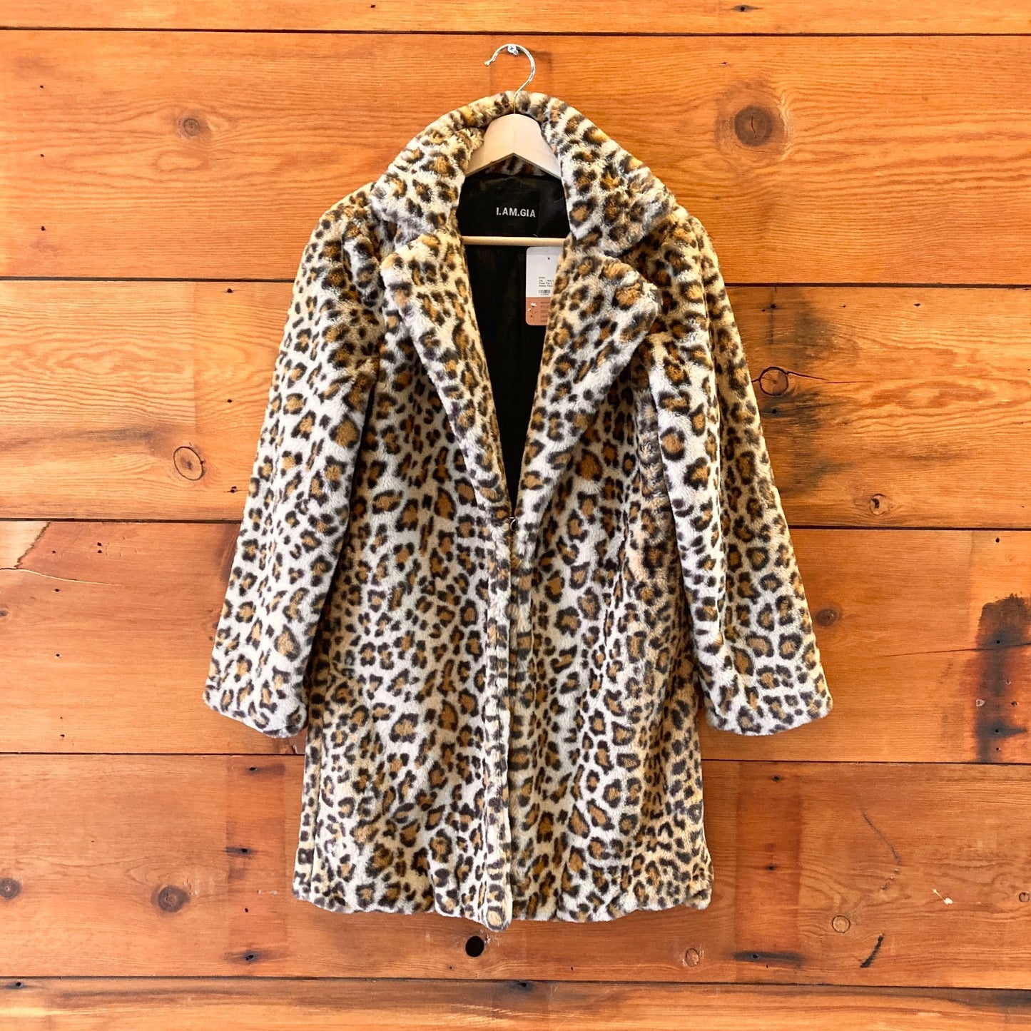 XS - I Am Gia Brown Faux Fur Leopard Print Raina Faux Fur Coat Jacket 0810RL