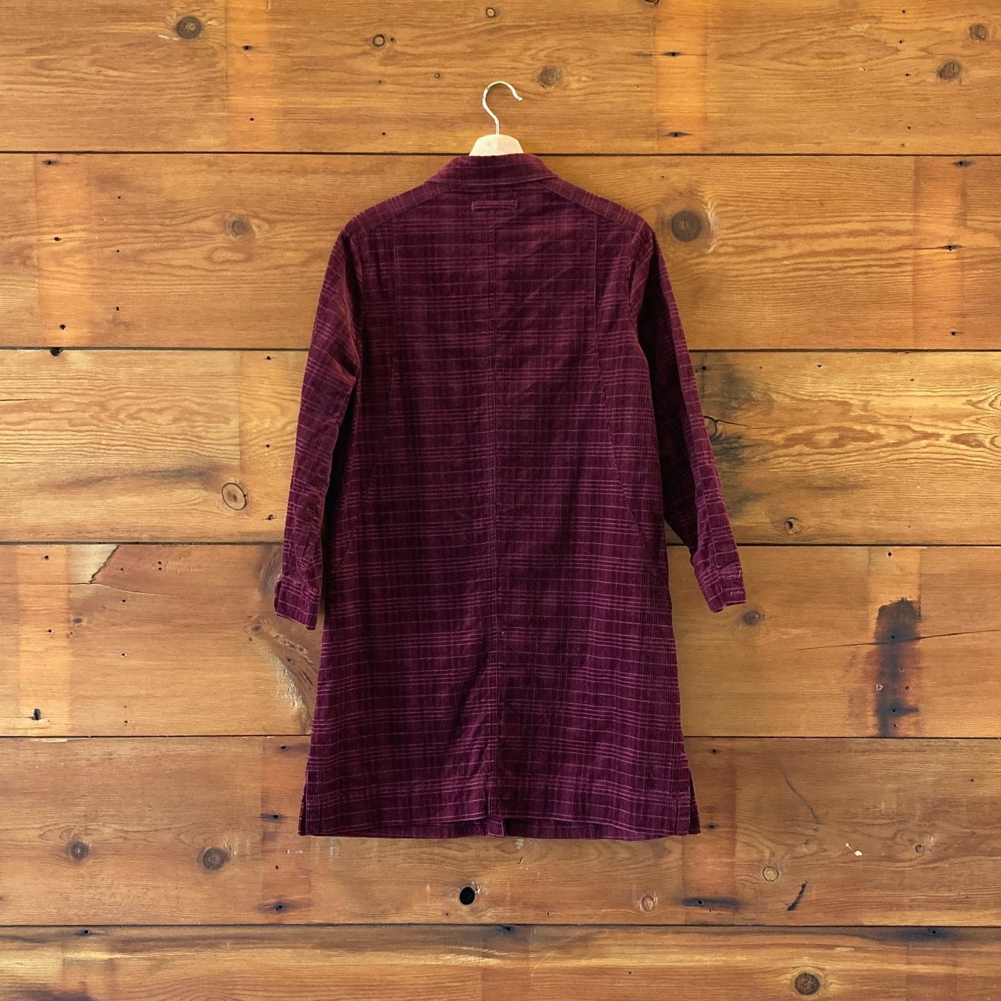 Poetry Burgundy Corduroy Plaid Button Up Long Length Jacket - Size 6 - 1215RJ