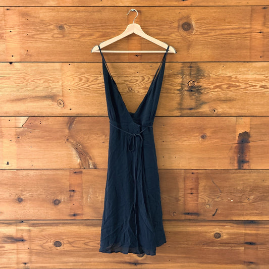 Reformation Black Plunging Neckline Strappy Wrap Mini Dress - Size XS - 0901SC