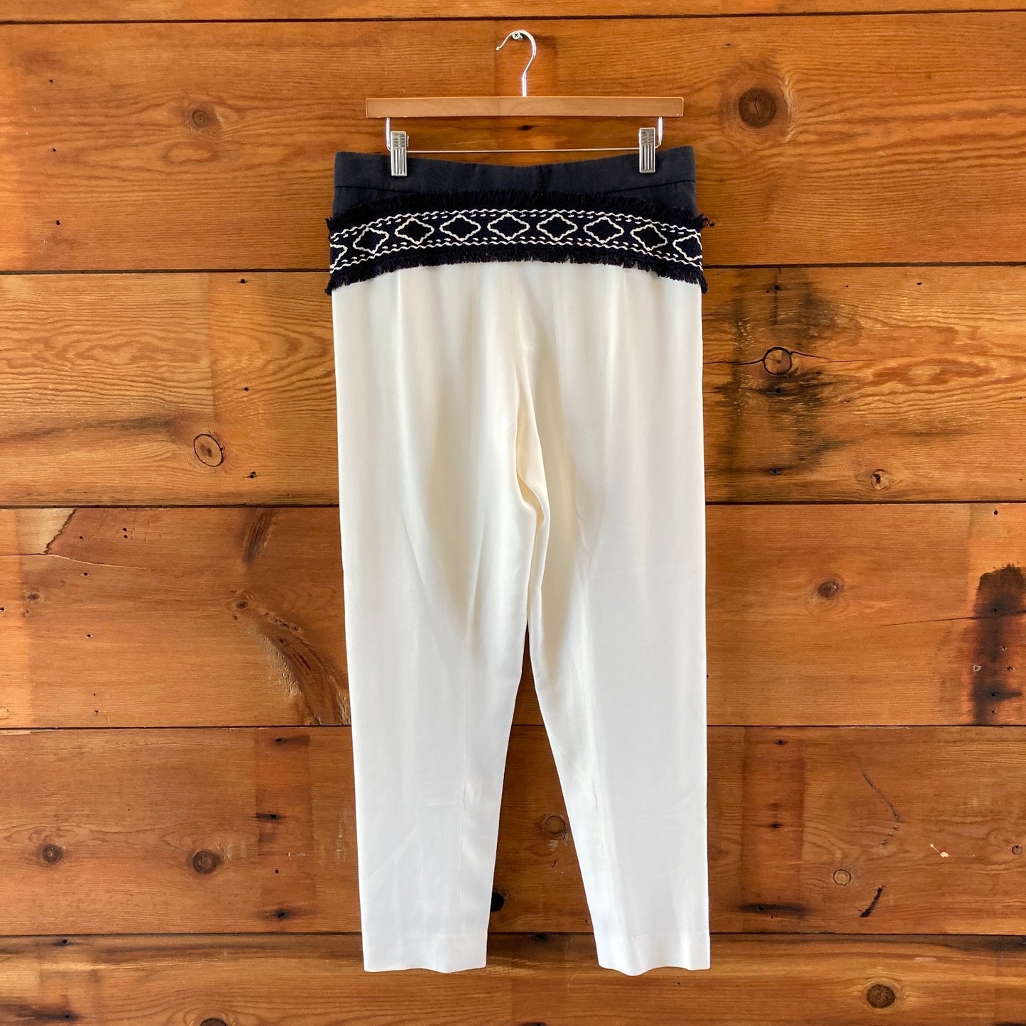 Chloe White Navy Embroidered Silk Blend Trouser Pants - Size 38 / M - 1203TR