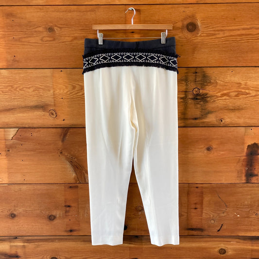 Chloe White Navy Embroidered Silk Blend Trouser Pants - Size 38 / M - 1203TR