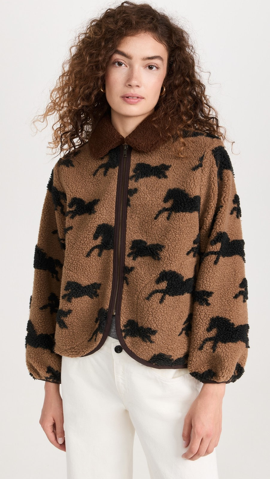 The Great Tan Teddy Black Horse Motif Print Pasture Jacket - Size 0 - 0312IG