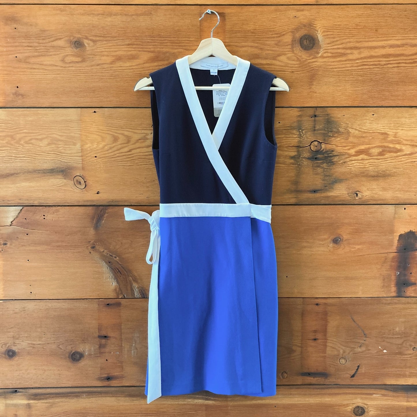 Diane von Furstenberg Blue Colorblock Gracie Wrap Dress - Size 12 - 0114KE