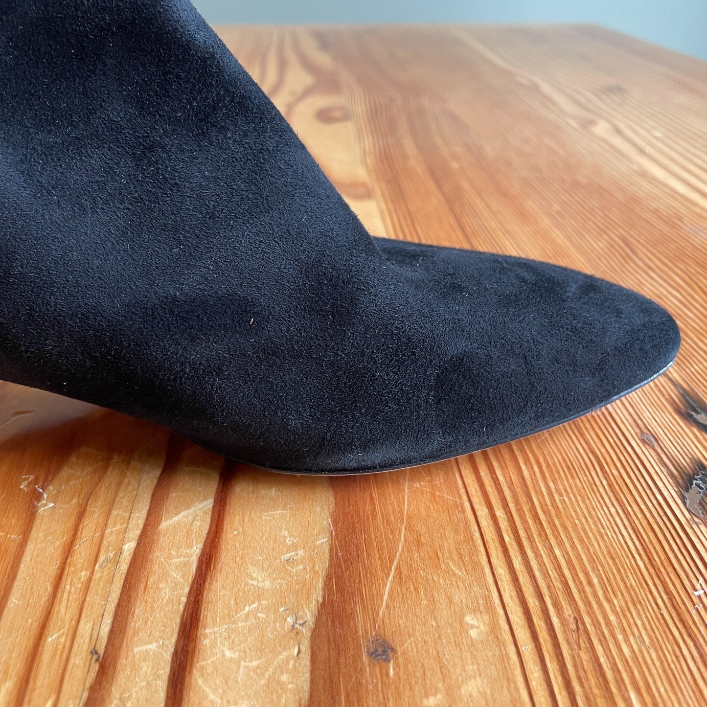 9.5 - Kate Spade Black Suede Sydney Pointed Toe Unique Heel Ankle Booties 1203TR