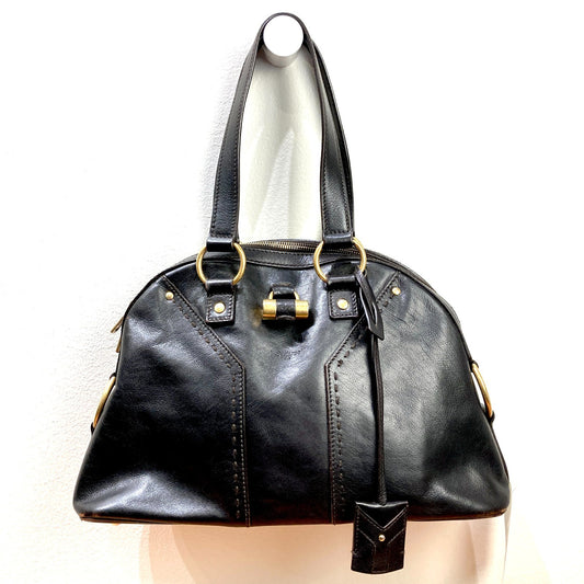 Yves Saint Laurent Black Leather Muse Rive Gauche Satchel Purse Bag - 1017SC