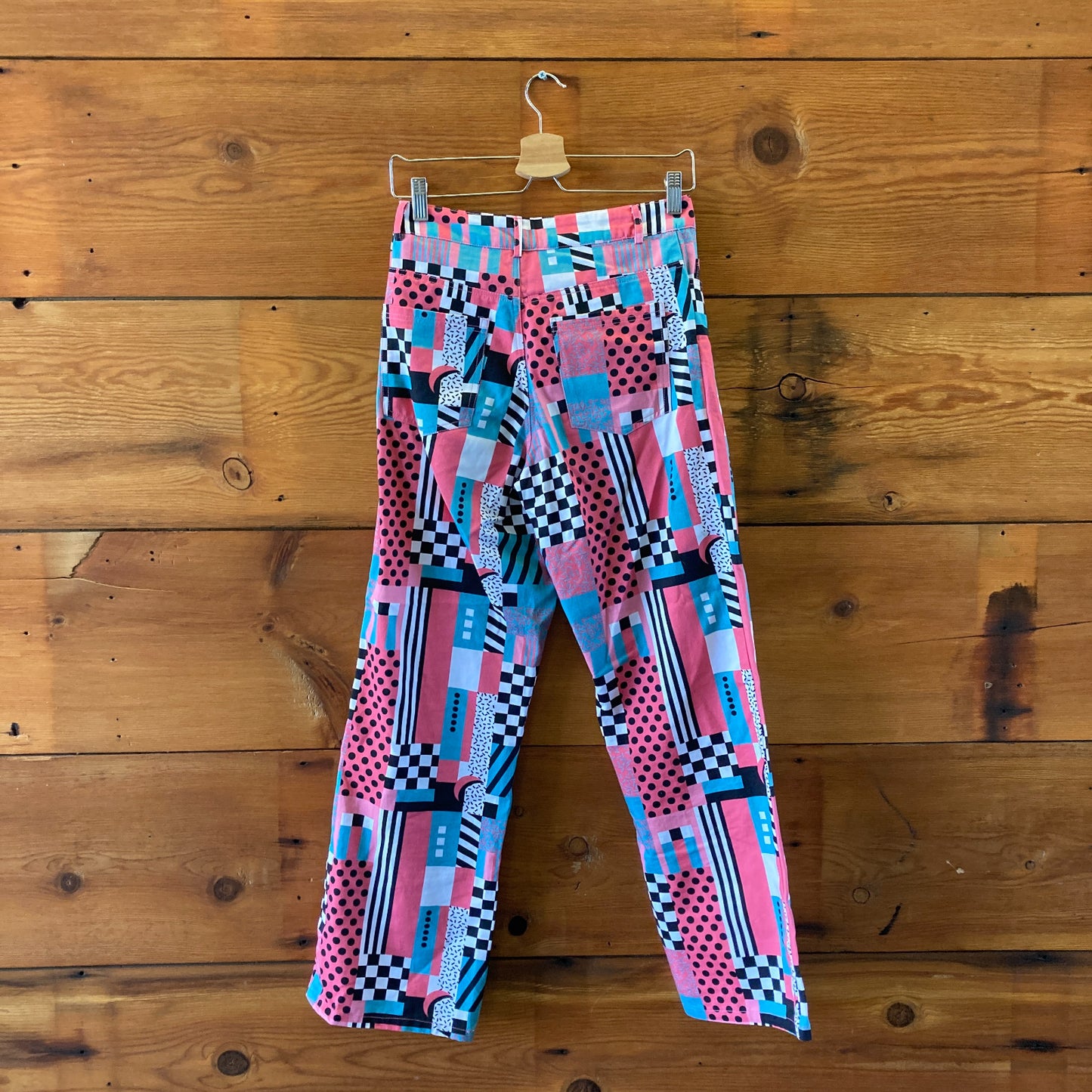 Gazzy By Gazzo Pink Teal Printed Straight Leg Pants - Size S - 0727NR