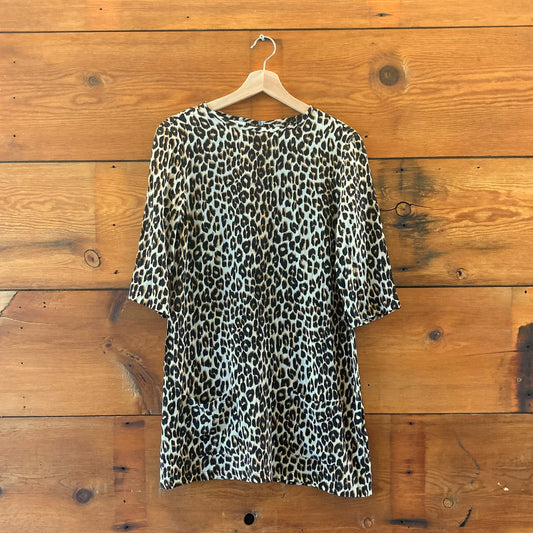 Equipment Leopard 100% Silk 3/4 Sleeve Shift Dress - Size S Petite - 0411CS