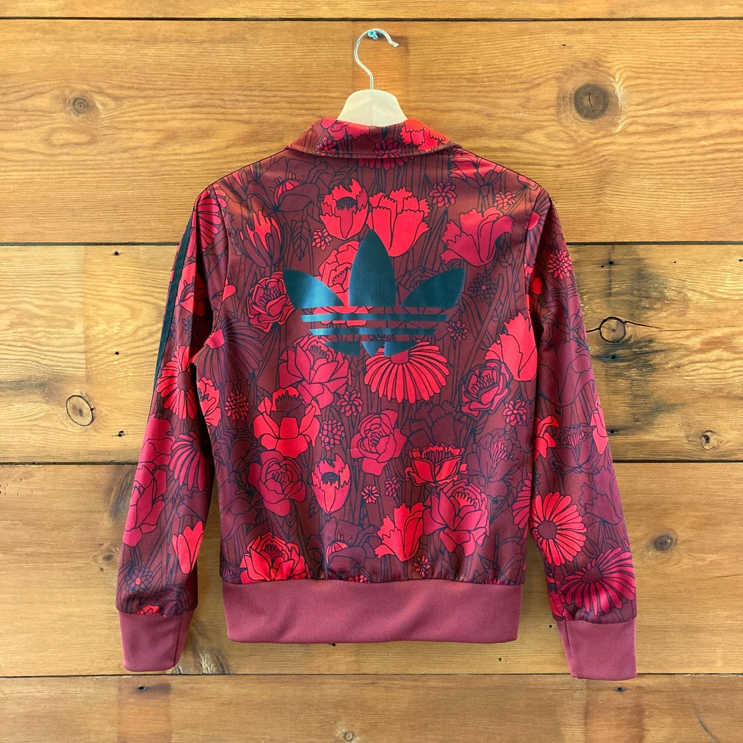 Adidas Red Rose Print Zip Front Sweatshirt Track Jacket - Size M - 0104AB