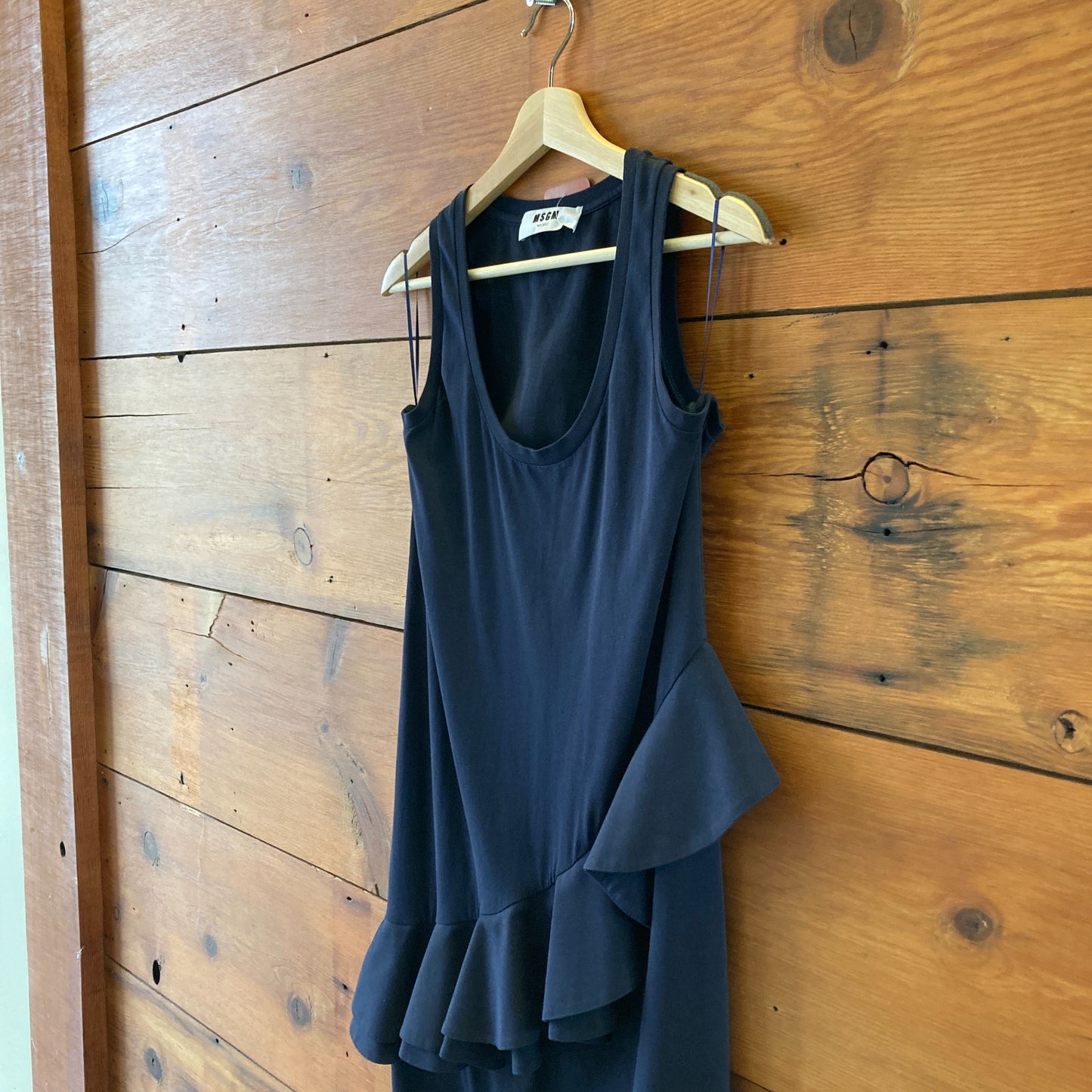 MSGM Milano Black Knit Sleeveless Asymmetric Ruffle Midi Dress - Size S - 0422VS