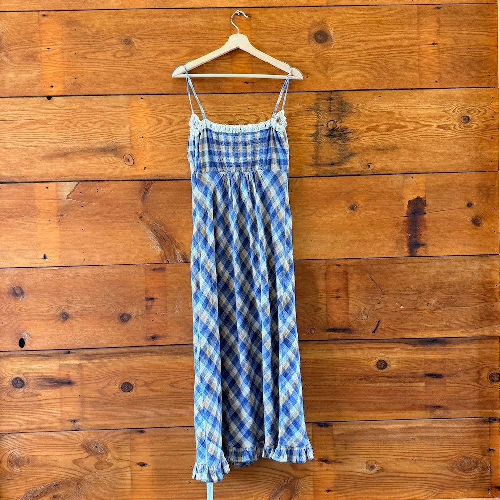 Christy Dawn Blue Linen Plaid Sleeveless Maxi Sam Dress - Size S - NEW - 0312IG