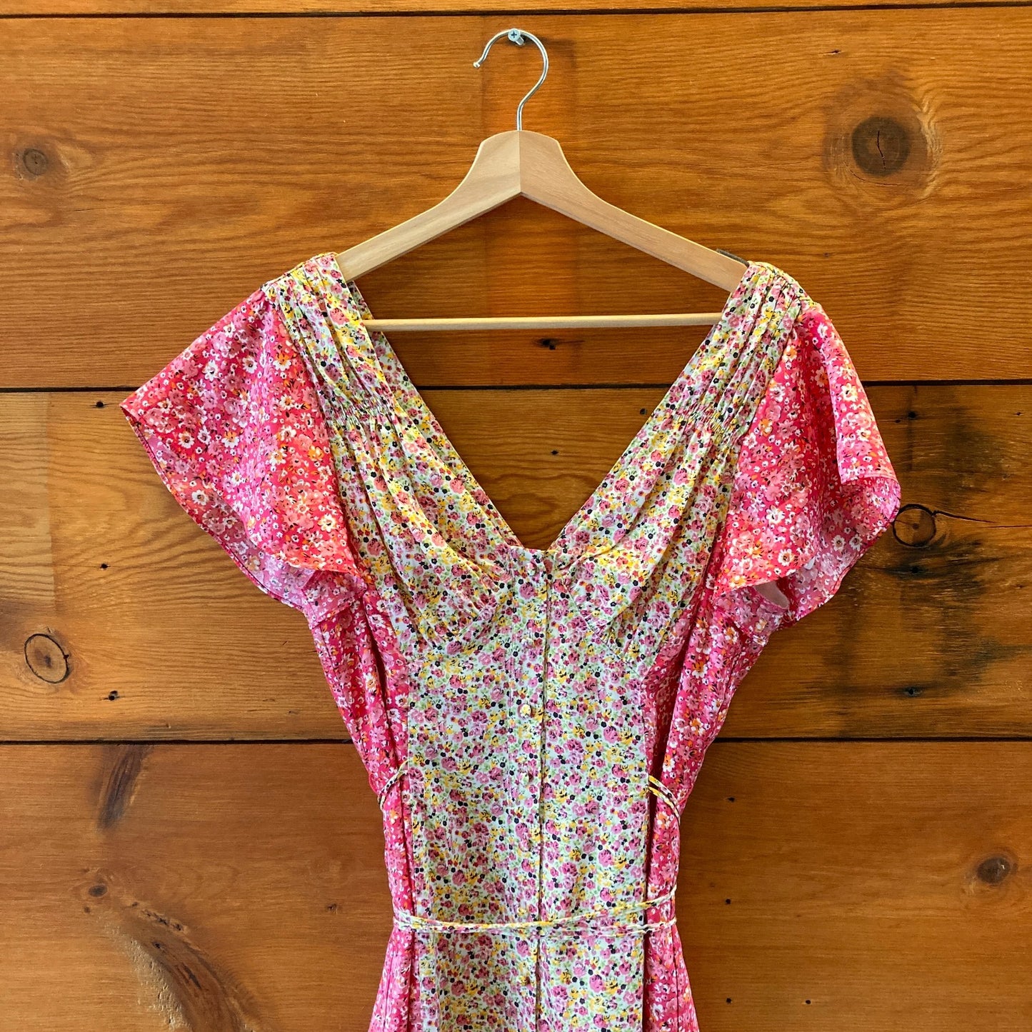 6 - Cinq a Sept Pink Floral Print Button Front Flutter Sleeve Dress 1203TR