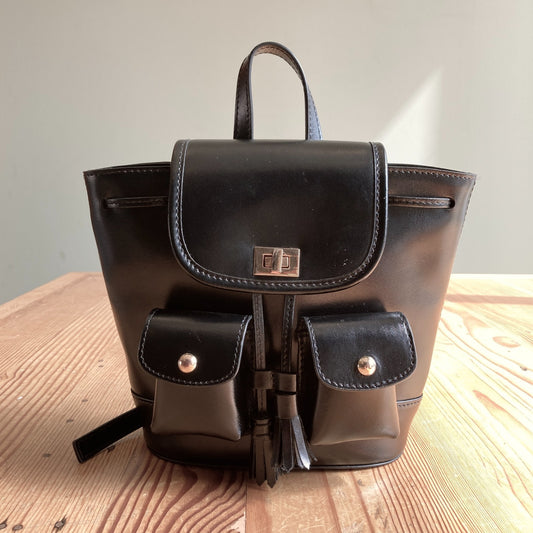 J Crew Black Italian Leather Small Backpack Bag - 0920PW