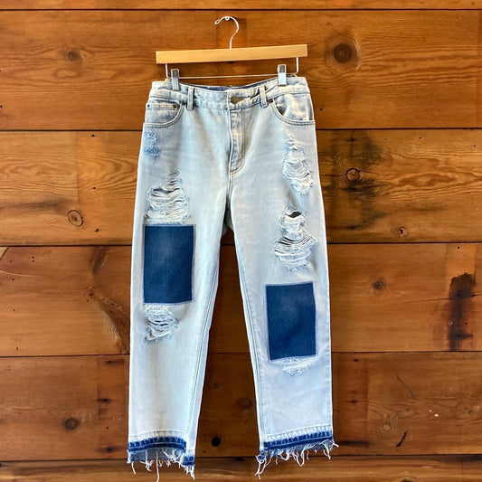Monse $800+ Distressed Denim Patchwork Straight Leg Jeans - Size 6 - 1011SC