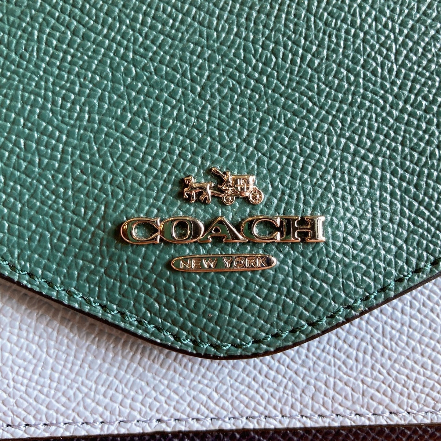 Coach NEW Green Blue Navy Color-block Pebbled Leather Envelope Wallet 0322AS