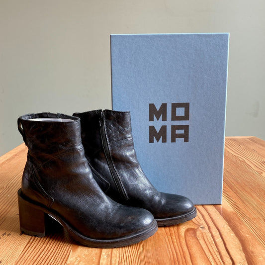 Moma Black Leather Vitello Heeled Ankle Boots - Size 36 / 6 - w/ Box - 0224DM