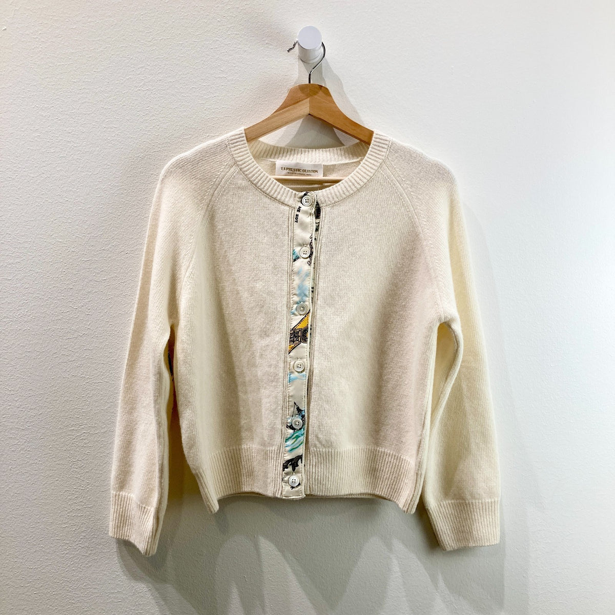La Prestic Ouiston Ivory Wool Silk Trim Button Up Cardigan - Size 3 / L - 0930AC