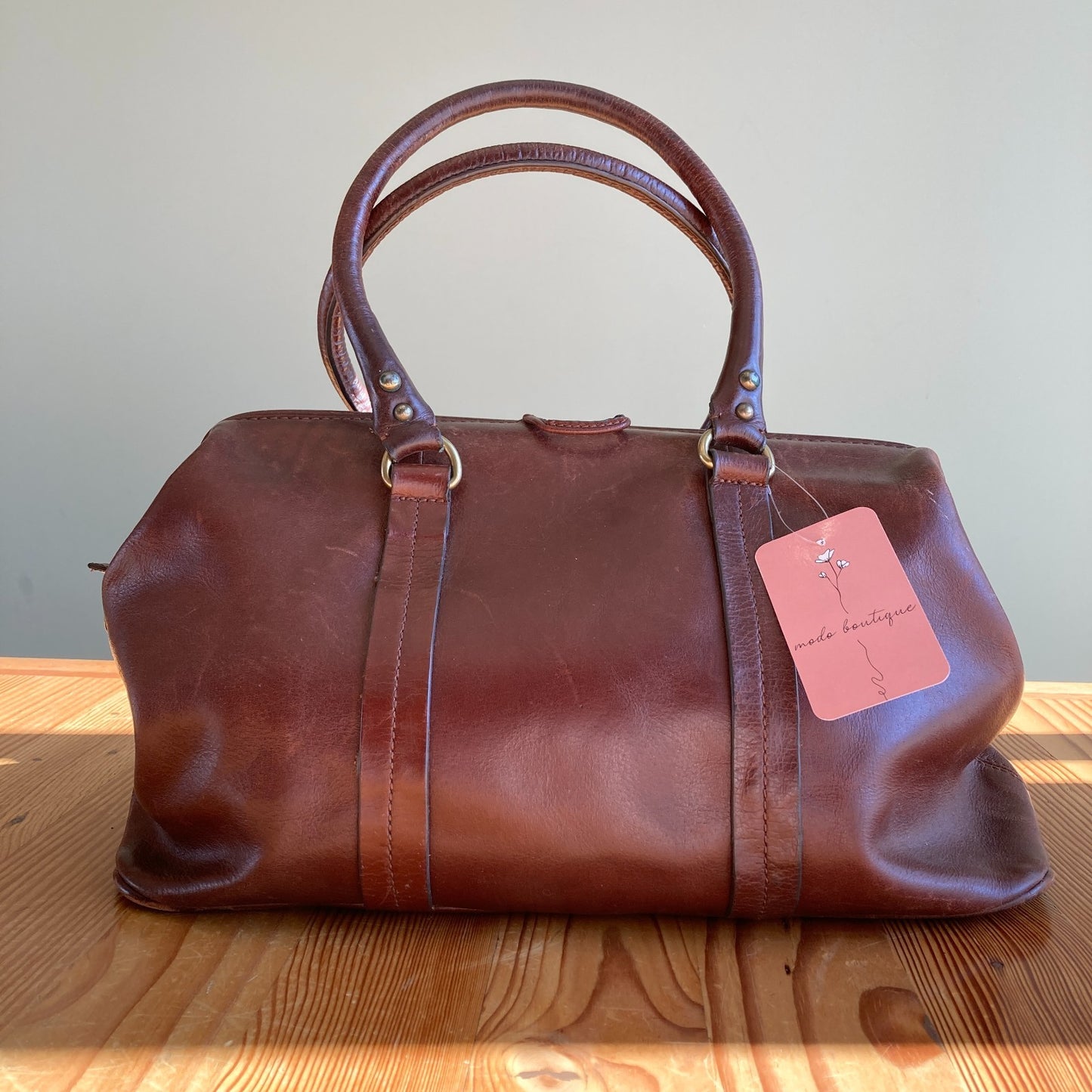 Holding Horses Anthropologie Brown Leather Satchel Weekender Handbag Bag 0117AB