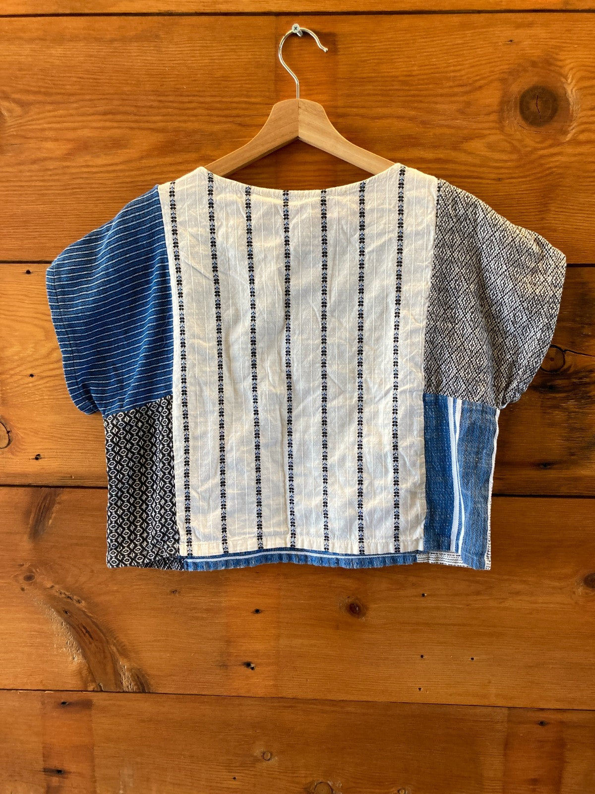 Ace & Jig Blue Mixed Print Boxy Short Sleeve Crop Top Shirt - Size XS - 0312IG
