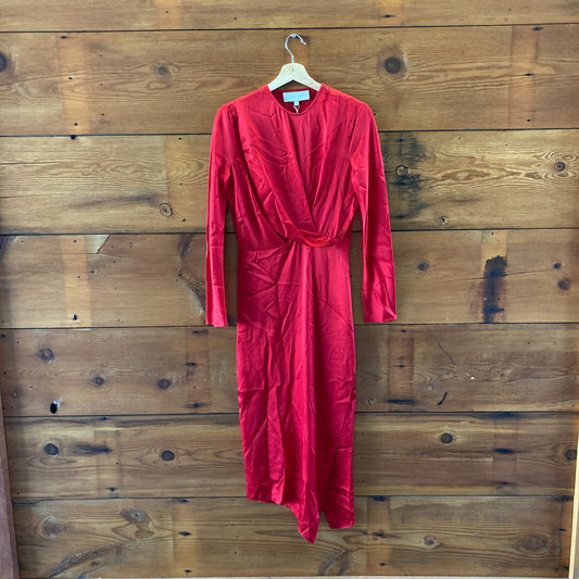 Michelle Mason Red Silk Long Sleeve Midi Length Dress - Size 2 - NEW - 0715IM