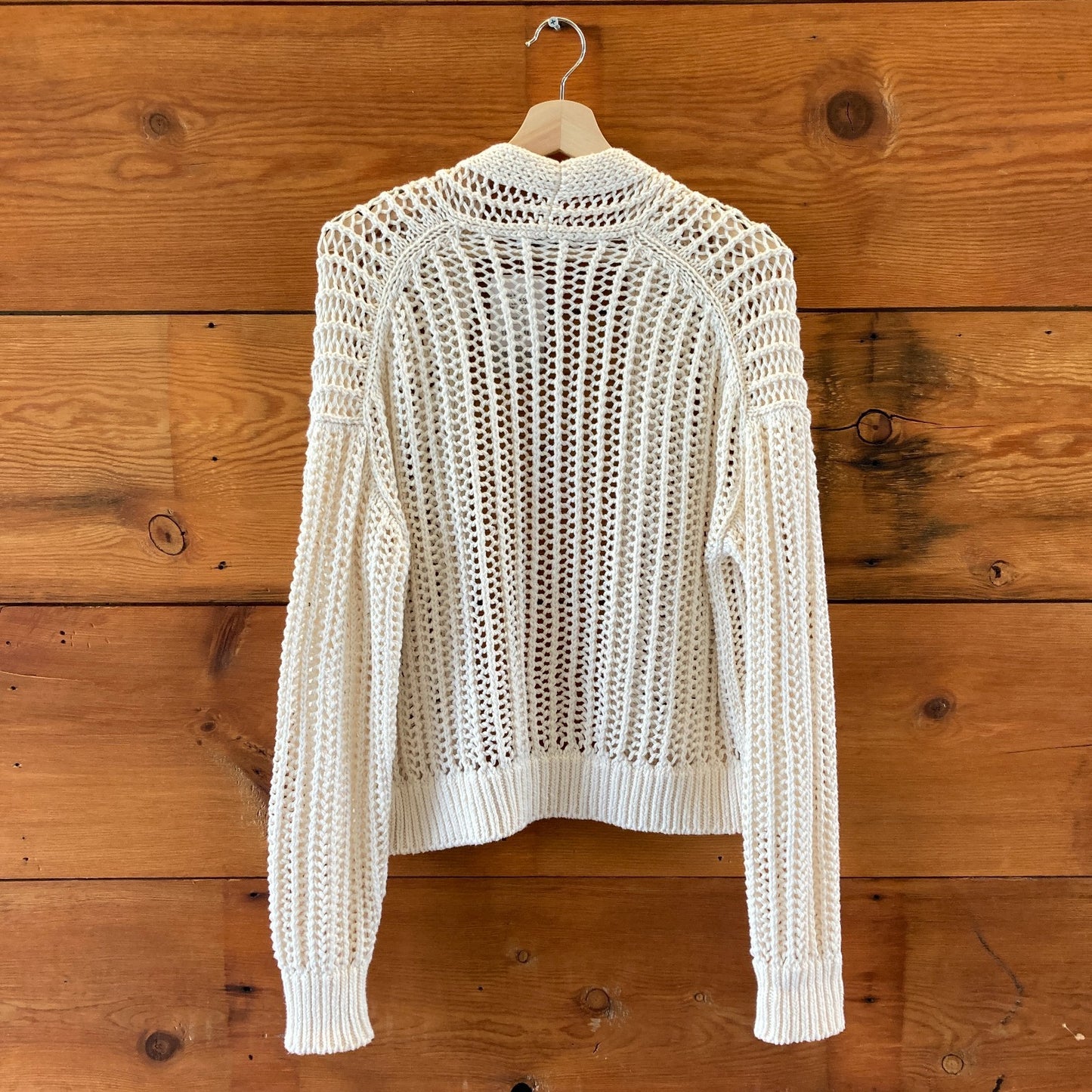White + Warren Ivory White Open Front Loose Knit Sweater - Size M - 4427SC