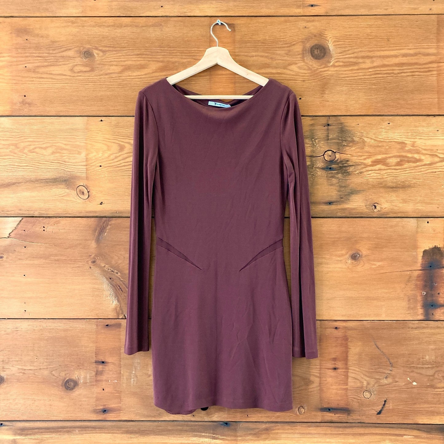 T Alexander Wang Burgundy Long Sleeve Mesh Inset Fitted Dress - Size L - 0709EH