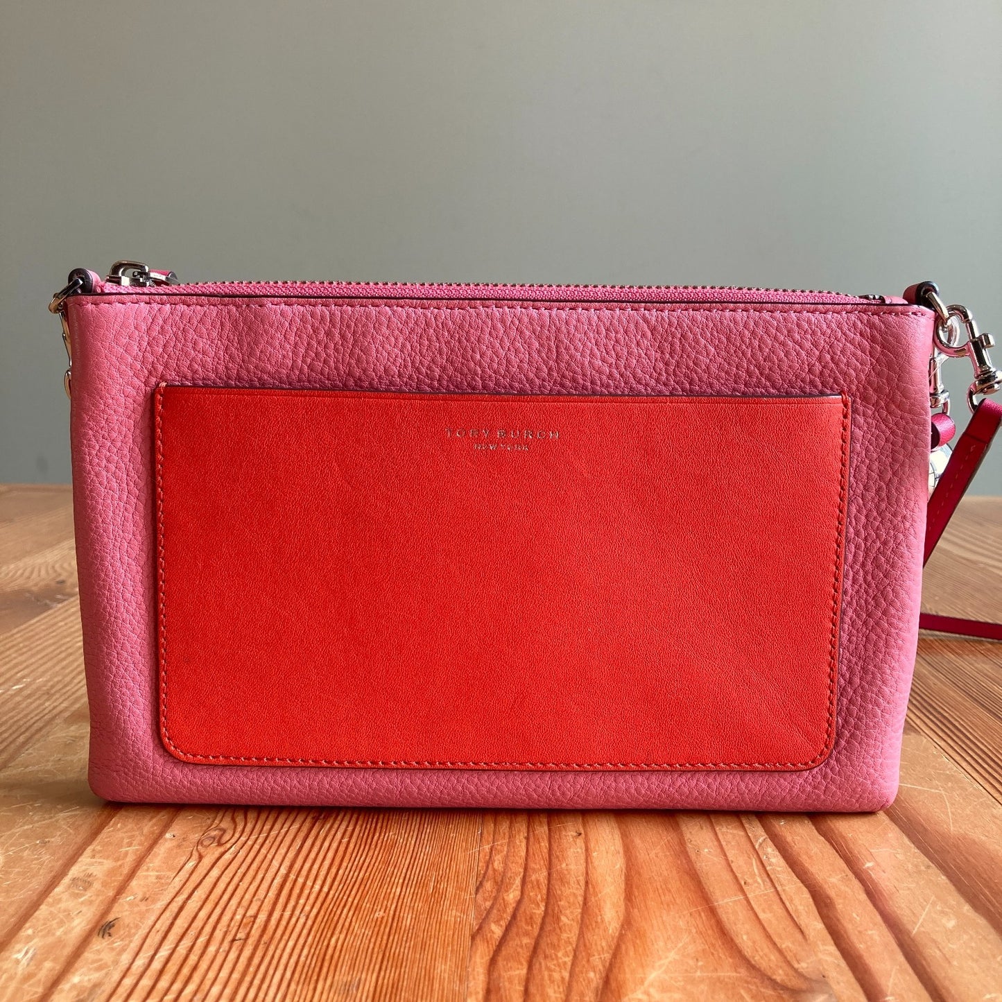 Tory Burch Pink Red Color-Block Leather Tassel Cross-Body Bag - 0521AB