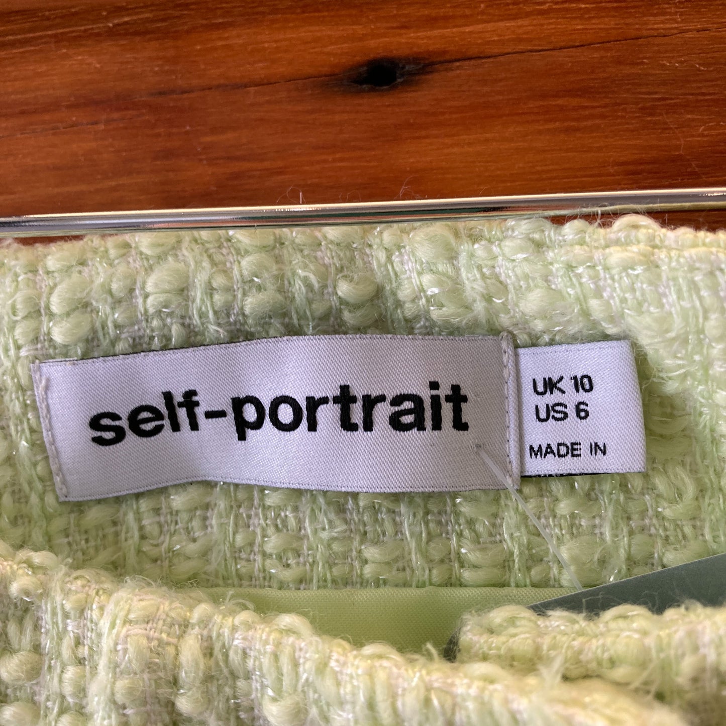 Self Portrait Pale Lime Green Crystal-Trim Tweed Mini Skirt - Size 6 - 1016LD