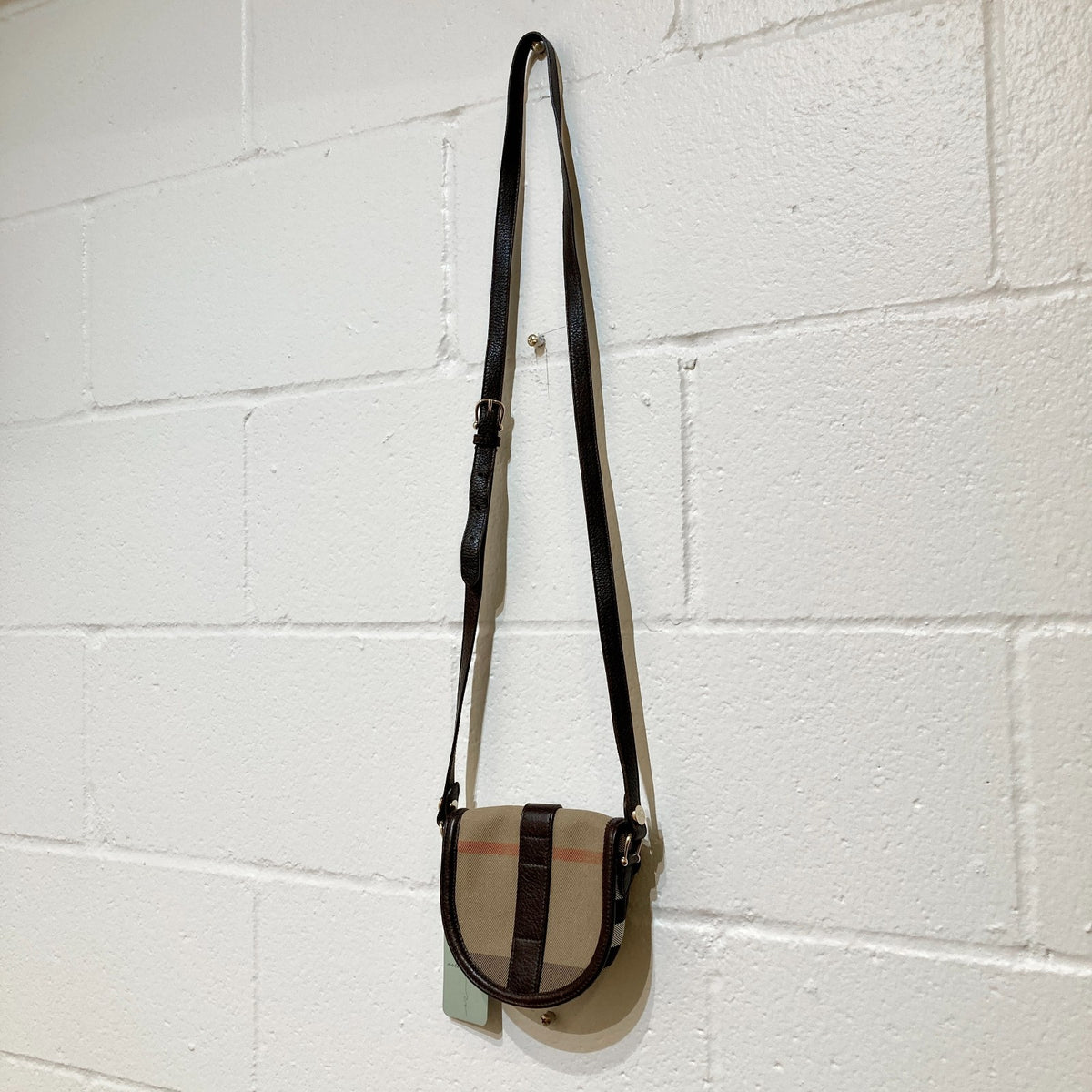 Burberry Nova Check Dark Brown Leather Piped Mini Crossbody Purse - 0210AM