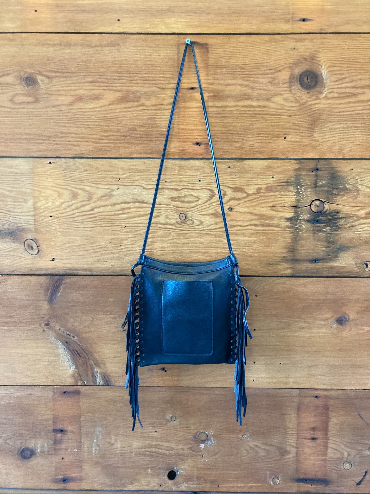 Hobo International Black Leather Fringe Crossbody Bag Purse - 1018RM