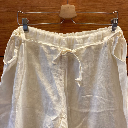 M - Black Crane Eggshell White NEW $195 Drawstring 100% Linen Pants 0416JW