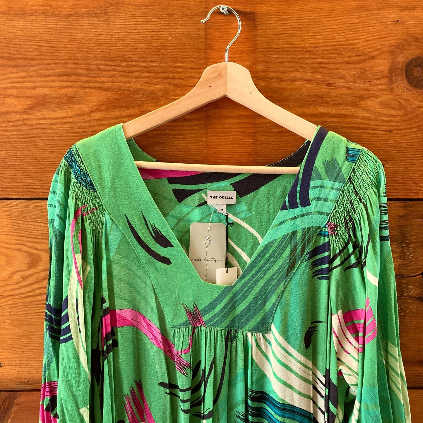 The Odells $290 Mystic Green Pattern Raglan Sleeve Dress - Size M - NEW - 0416JW