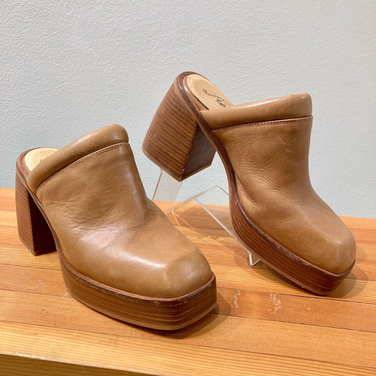 Free People Tan Ruby Platform Mule Slip On Heels Shoes - Size 36 / 6 - 0312IG
