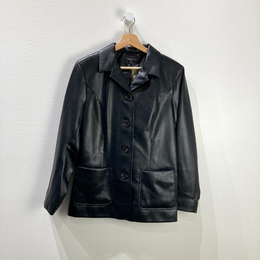 Rag & Bone Black Drew Faux Leather NEW Button Front Jacket - Size 10 - 0721DK