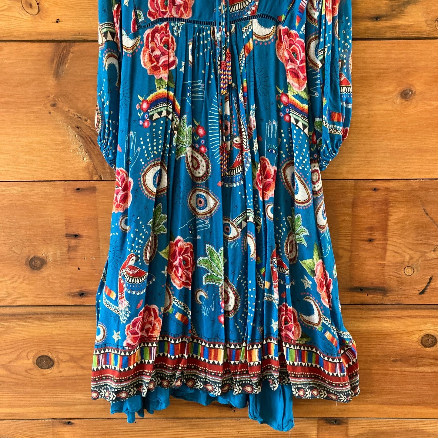Farm Rio Anthropologie Mystic Blue Midi Length Dress - Size S - 0813CG