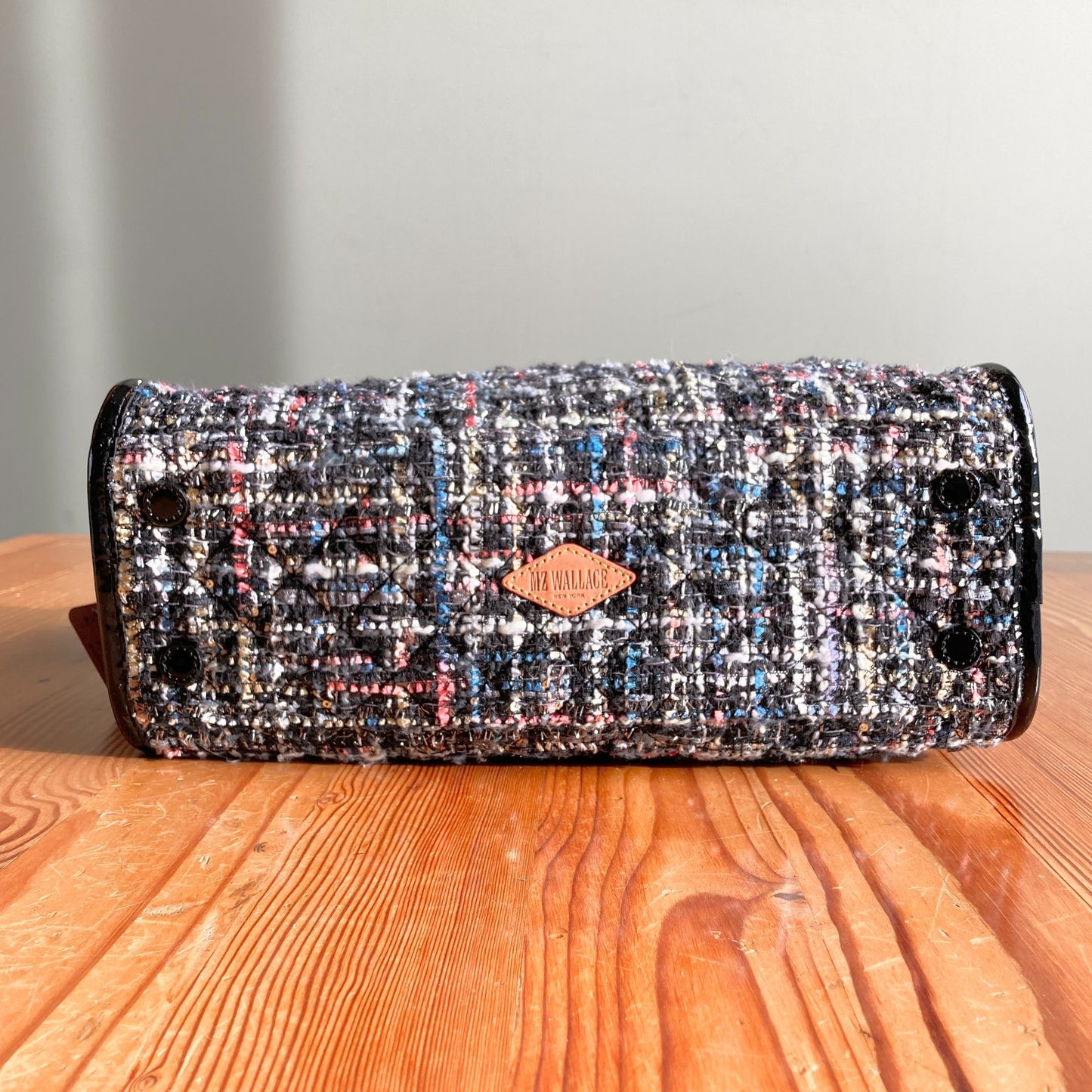 MZ Wallace $325 Tweed Medium Box Tote Crossbody Patent Handle Bag 1117KW