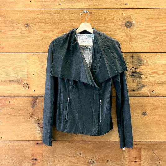 Cartonnier Anthropologie Black Leather Draped Moto Wrap Jacket - Size M - 1103ES