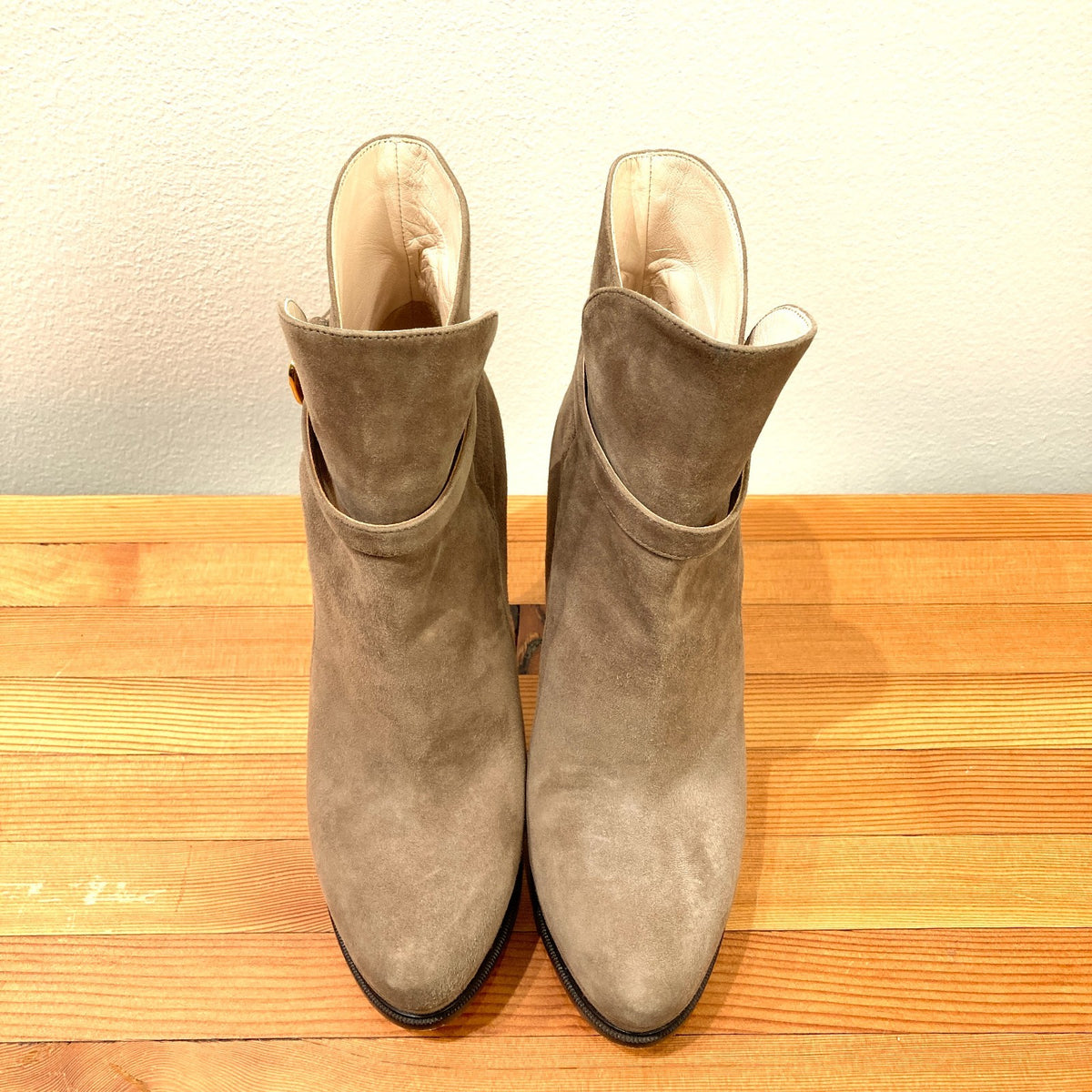 Prada Taupe Brown Suede Stiletto Heel Platform Ankle Boots - Sz 37 / 7 - 1017SC