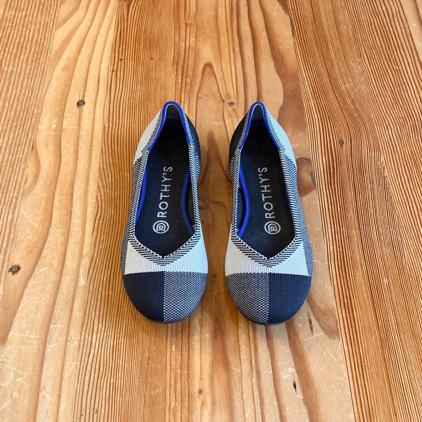 6 - Rothy's Black White Block Plaid Captoe The Flat Ballet Shoes 1107MJ