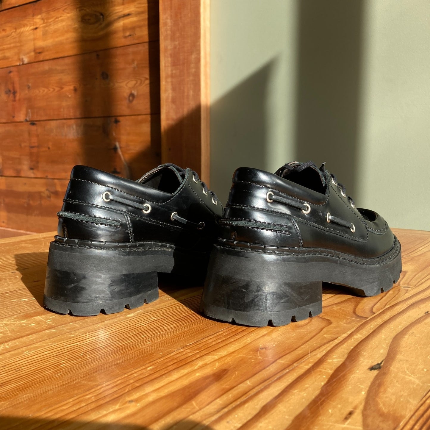 39 / 9 - By Far $285 Black Glossed Leather Stanley Platform Loafers Shoes 1030SF