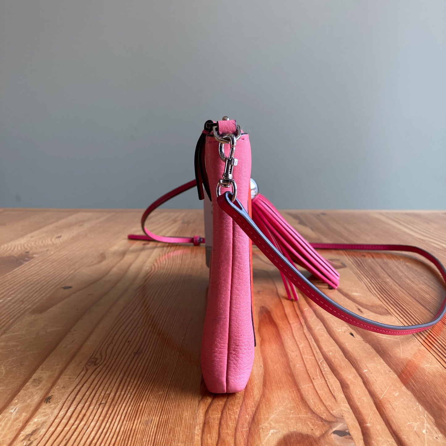 Tory Burch Pink Red Color-Block Leather Tassel Cross-Body Bag - 0521AB