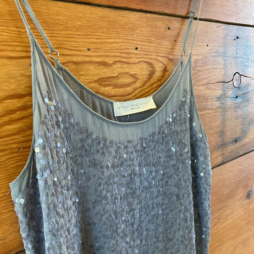 Stella McCartney Gray Silk Sequin Sleeveless Shift Dress - Size 38 / M - 1030SF